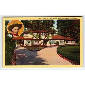 Vintage 1940s Linen Postcard Home of Gene Autry North Hollywood CA